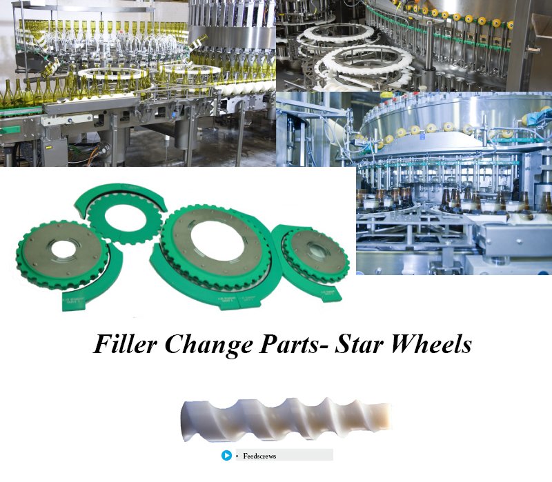Filler Change Parts, Container Handling Parts, Filler Capper Star Wheels, Filling Capping feed screw, Filler Capper OEM parts, Bottle Filling Star Wheels